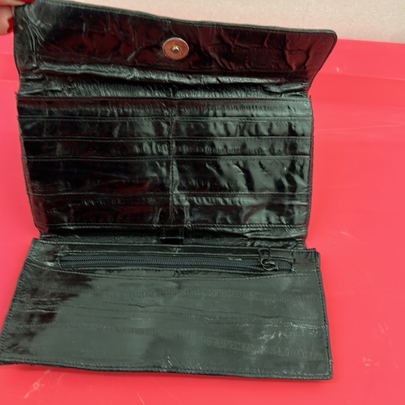 VINTAGE eel skin wallet, black checkbook - Picture 3 of 7